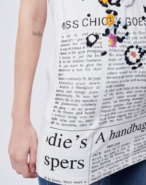 T-Shirt imprimé Gazette et fleurs blanc cassé/multicolore
