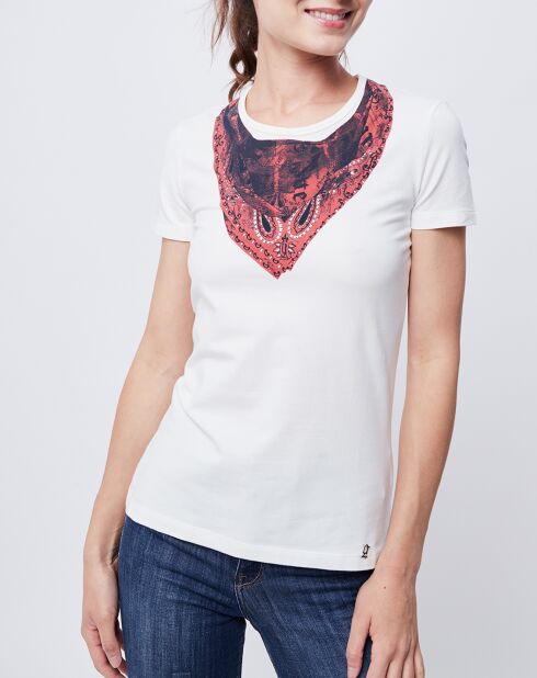 T-Shirt imprimé blanc cassé/rouge/noir