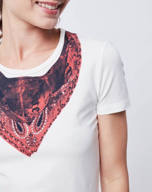 T-Shirt imprimé blanc cassé/rouge/noir