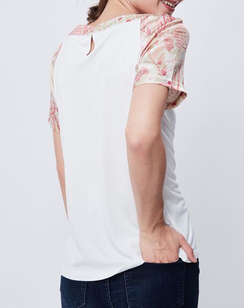 T-Shirt avec empiècements soie blanc cassé/multicolore