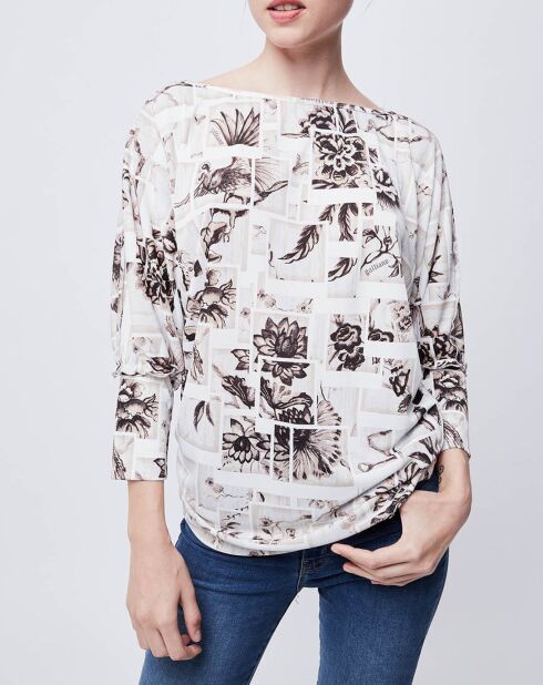 Blouse imprimée blanc/beige