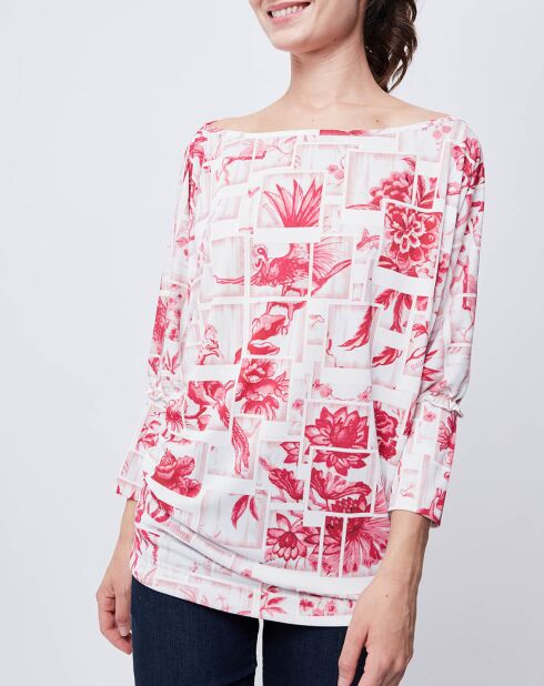 Blouse imprimée rose/blanc