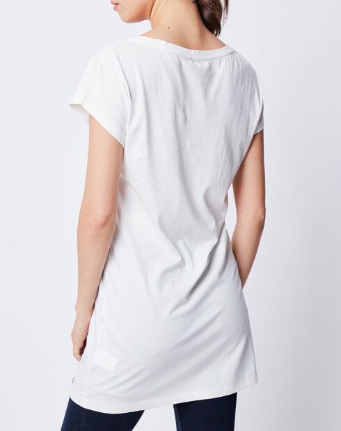 T-Shirt imprimé & perles  blanc cassé/multicolore