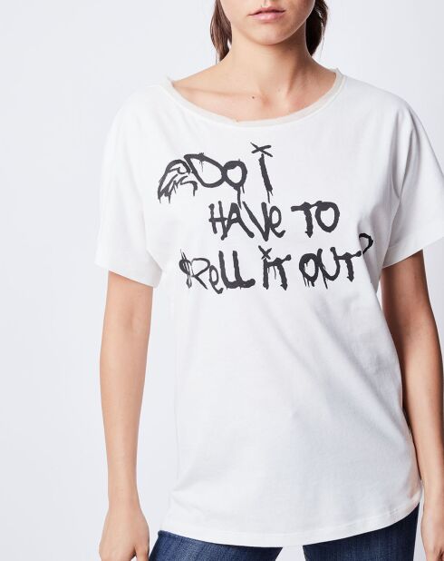 T-Shirt imprimé blanc cassé/noir
