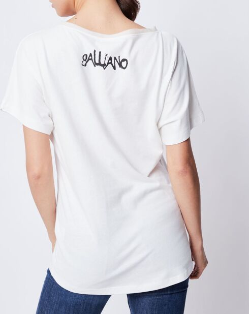 T-Shirt imprimé blanc cassé/noir