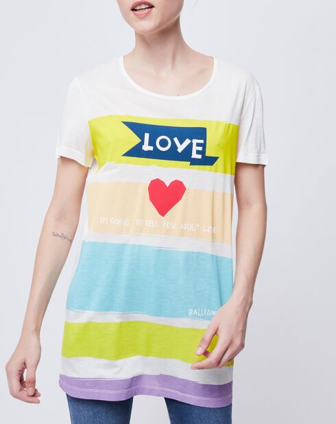 T-Shirt Long imprimé blanc cassé/multicolore