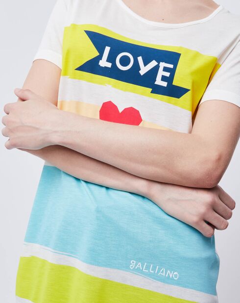 T-Shirt Long imprimé blanc cassé/multicolore