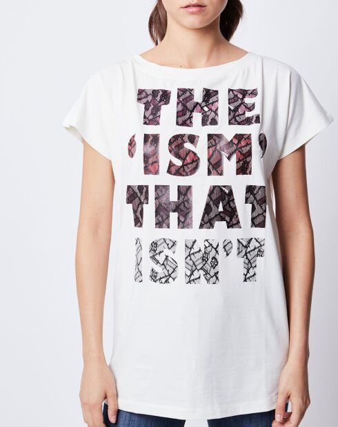 T-Shirt Long imprimé blanc cassé/noir/rose