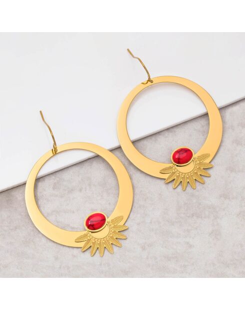 Boucles d'oreilles Ekisor en Acier doré & Jaspe rouge