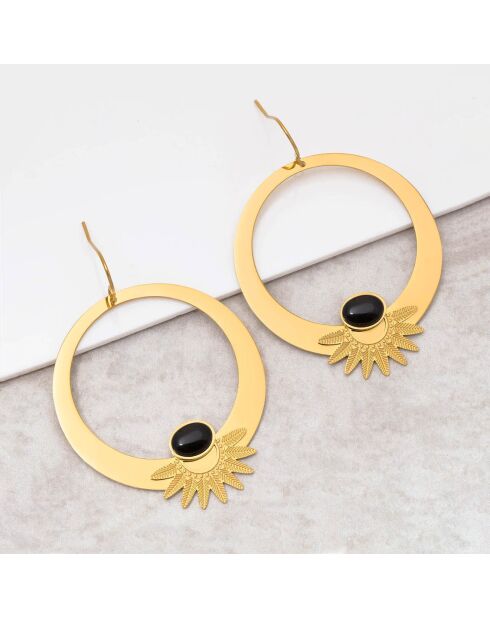Ekisor Ohrringe aus goldenem Stahl und schwarzem Onyx