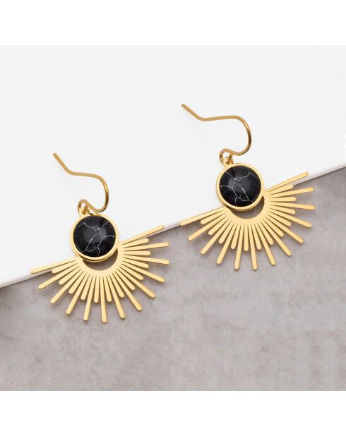 Boucles d'oreilles Ekis en Acier doré & Onyx noir