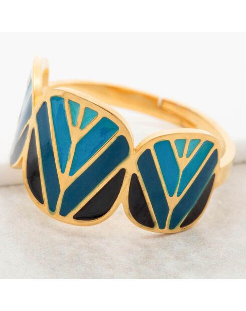 Bague ajustable Dalis en Acier doré/bleu