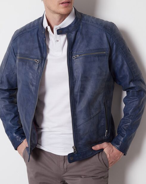 Veste en Cuir Felix vintage bleue
