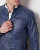 Veste en Cuir d'Agneau Villy vintage bleue