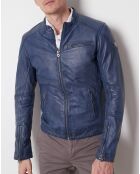 Veste en Cuir d'Agneau Villy vintage bleue