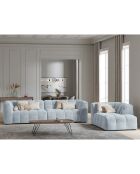 Méridienne velours Droite Vesta bleu clair - 170x102x68 cm