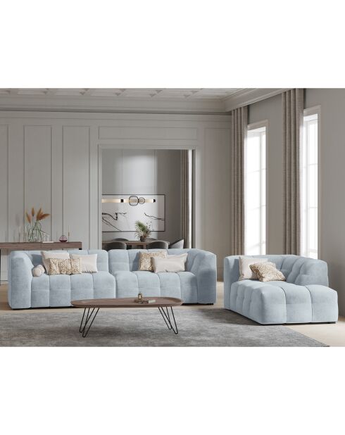 Méridienne velours Droite Vesta bleu clair - 170x102x68 cm