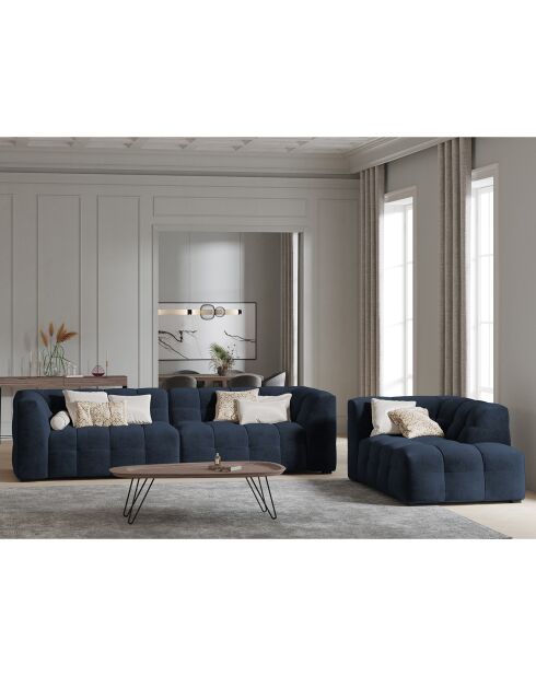 Méridienne velours Droite Vesta bleue - 170x102x68 cm