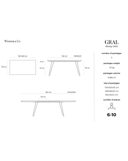 Table extensible Gral bois naturel - 90x160x76 cm