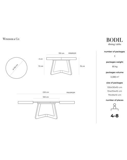 Table extensible Bodil bois naturel - D.130x76 cm