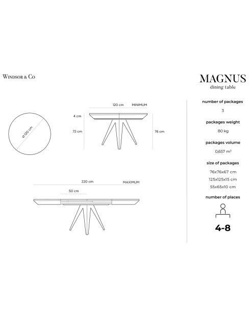 Table extensible Magnus bois naturel/noir - D.120x76 cm