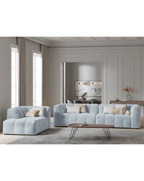 Méridienne velours Gauche Vesta bleu clair - 170x102x68 cm
