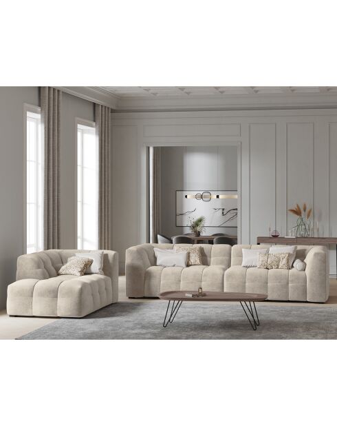 Méridienne velours Gauche Vesta beige - 170x102x68 cm
