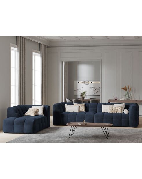 Méridienne velours Gauche Vesta bleue - 170x102x68 cm