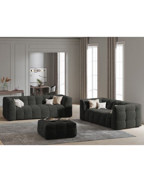 Canapé Velours 2 places Vesta gris foncé - 208x102x68 cm