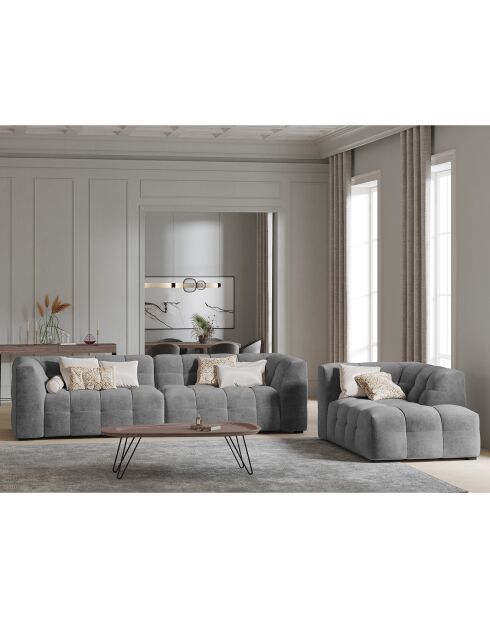 Canapé Velours 4 places Vesta gris - 280x102x68 cm