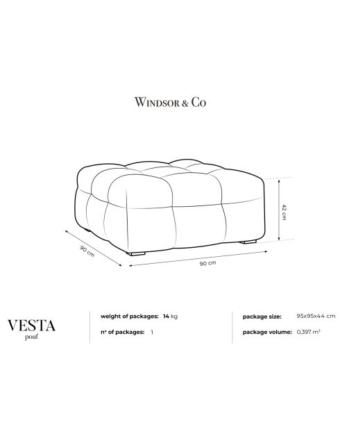 Pouf Velours Vesta jaune - 90x90x42 cm
