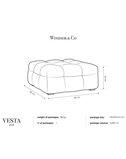 Pouf Velours Vesta bleu - 90x90x42 cm