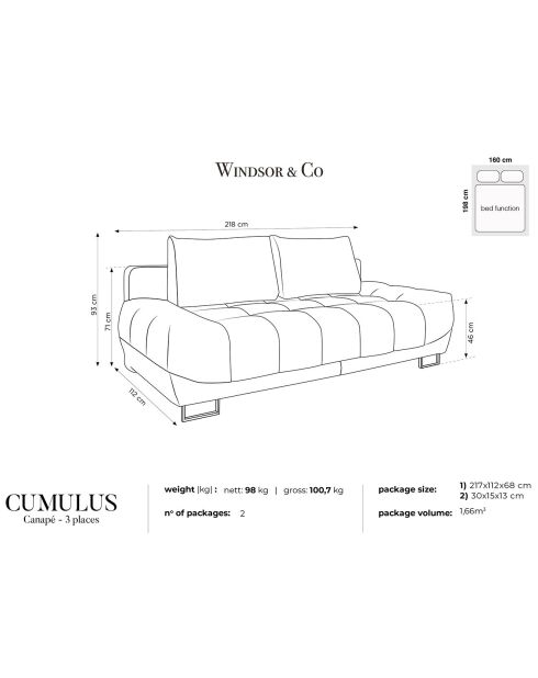 Canapé convertible avec coffre de rangement Cirrus gris clair - 215x112x90 cm