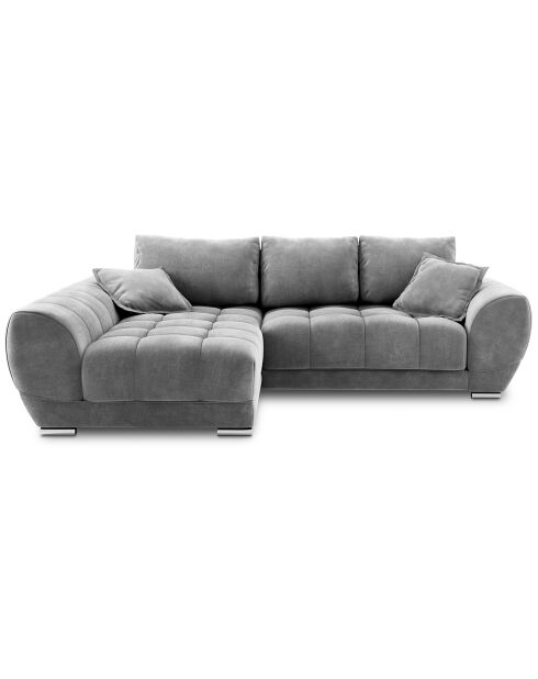 Canapé d'angle Gauche Velours convertible avec coffre de rangement Nuage gris - 285x192x92 cm