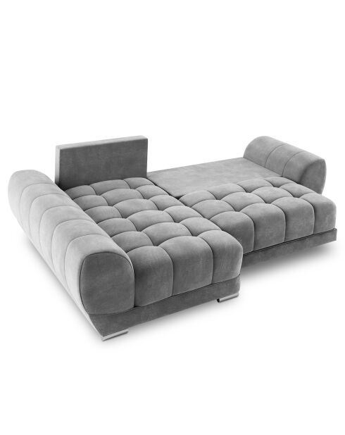 Canapé d'angle Gauche Velours convertible avec coffre de rangement Nuage gris - 285x192x92 cm