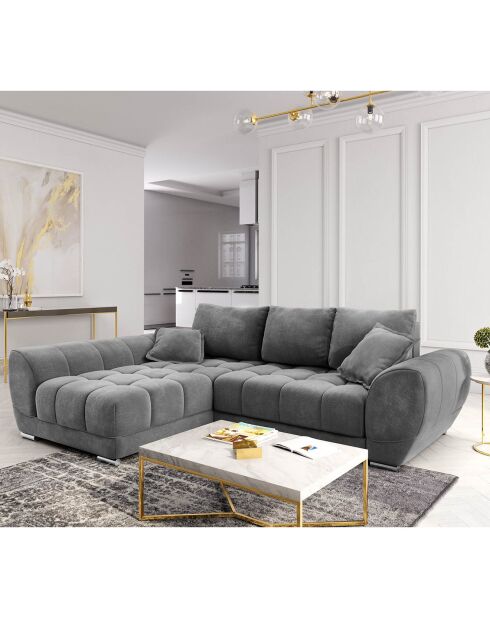 Canapé d'angle Gauche Velours convertible avec coffre de rangement Nuage gris - 285x192x92 cm