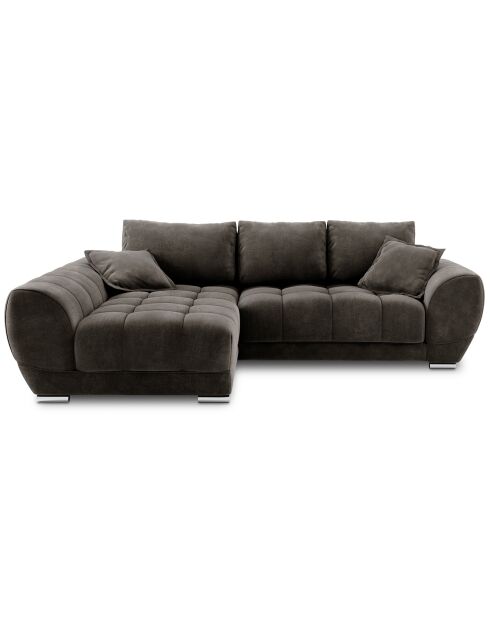 Canapé d'angle Gauche Velours convertible avec coffre de rangement Nuage marron foncé - 285x192x92 cm