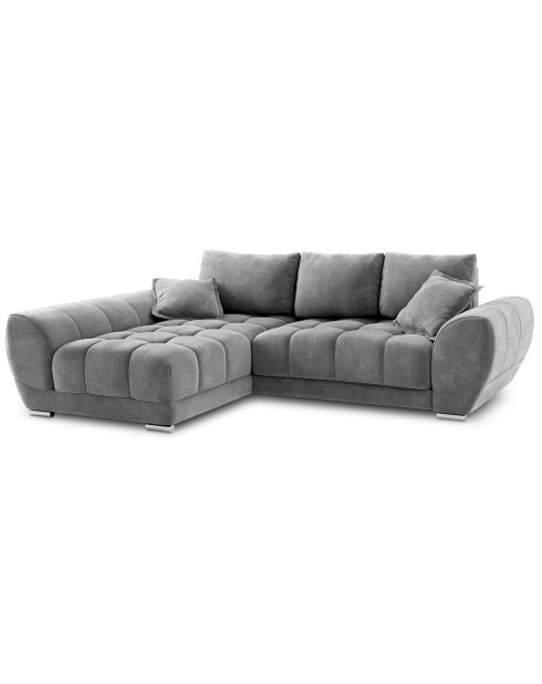Canapé d'angle Gauche Velours convertible avec coffre de rangement Nuage gris - 285x192x92 cm