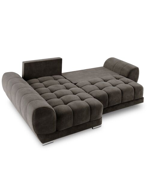 Canapé d'angle Gauche Velours convertible avec coffre de rangement Nuage marron foncé - 285x192x92 cm