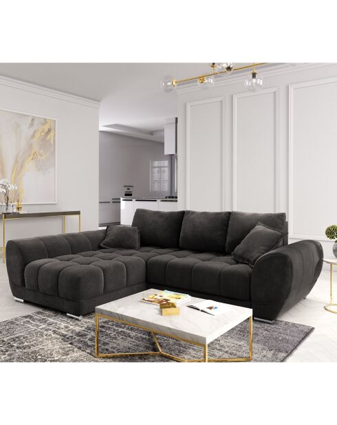 Canapé d'angle Gauche Velours convertible avec coffre de rangement Nuage marron foncé - 285x192x92 cm