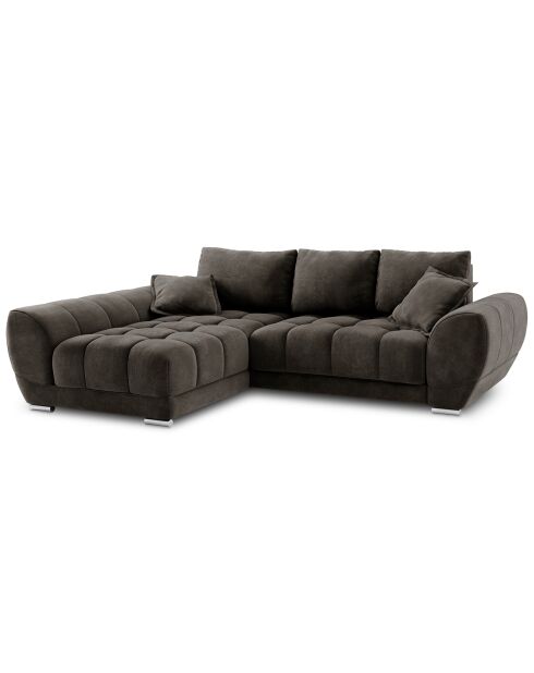 Canapé d'angle Gauche Velours convertible avec coffre de rangement Nuage marron foncé - 285x192x92 cm