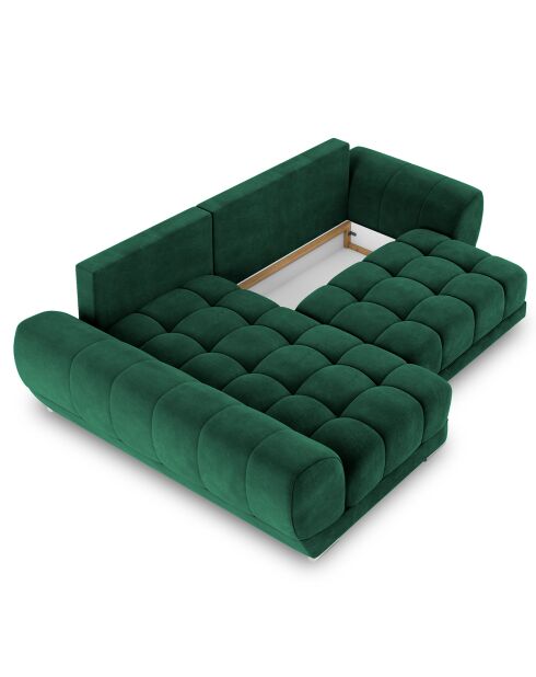Canapé d'angle Gauche Velours convertible avec coffre de rangement Nuage vert bouteille - 285x192x92 cm