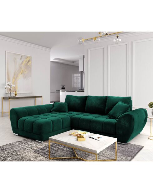 Canapé d'angle Gauche Velours convertible avec coffre de rangement Nuage vert bouteille - 285x192x92 cm