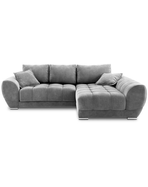 Canapé d'angle droit Velours convertible avec coffre de rangement Nuage gris - 285x192x92 cm