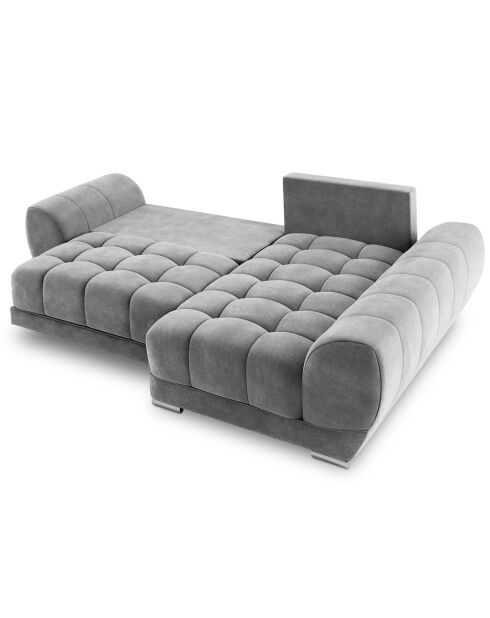 Canapé d'angle droit Velours convertible avec coffre de rangement Nuage gris - 285x192x92 cm