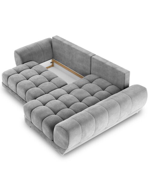 Canapé d'angle droit Velours convertible avec coffre de rangement Nuage gris - 285x192x92 cm