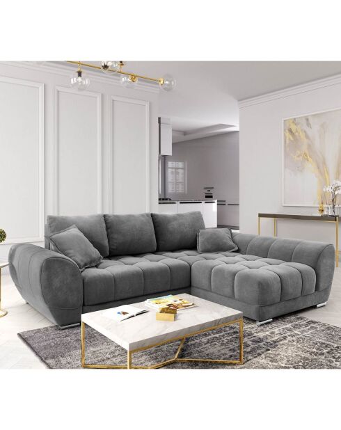 Canapé d'angle droit Velours convertible avec coffre de rangement Nuage gris - 285x192x92 cm