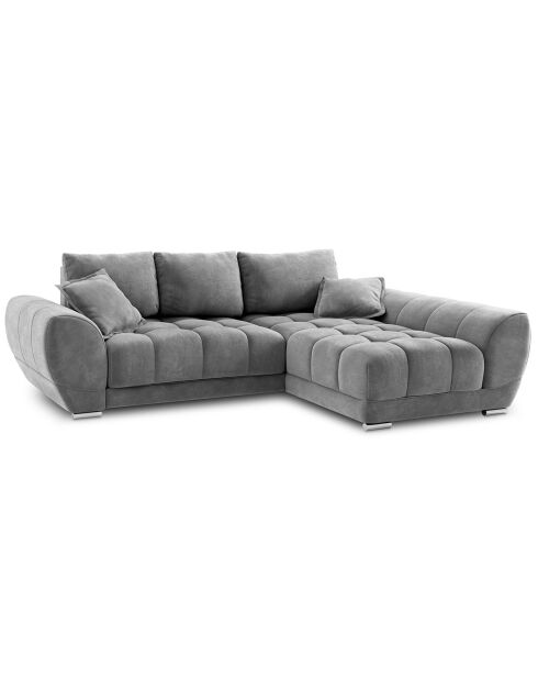 Canapé d'angle droit Velours convertible avec coffre de rangement Nuage gris - 285x192x92 cm