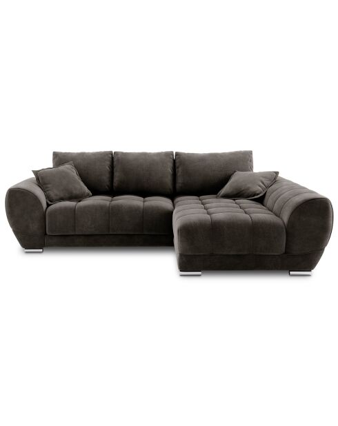 Canapé d'angle droit Velours convertible avec coffre de rangement Nuage marron foncé - 285x192x92 cm