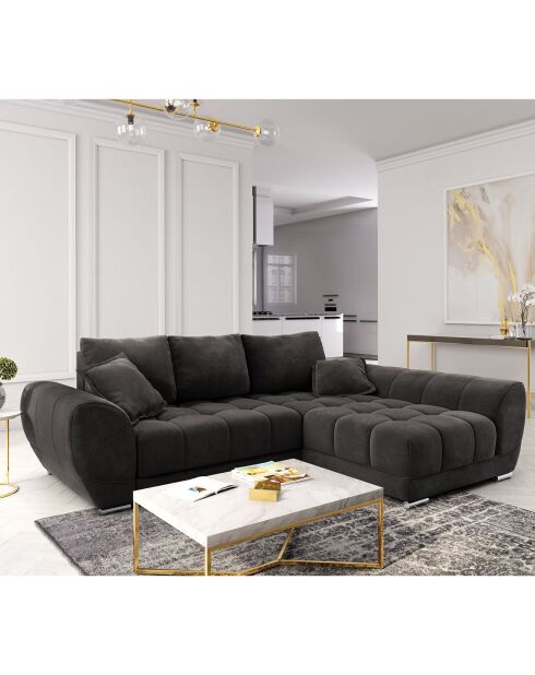 Canapé d'angle droit Velours convertible avec coffre de rangement Nuage marron foncé - 285x192x92 cm